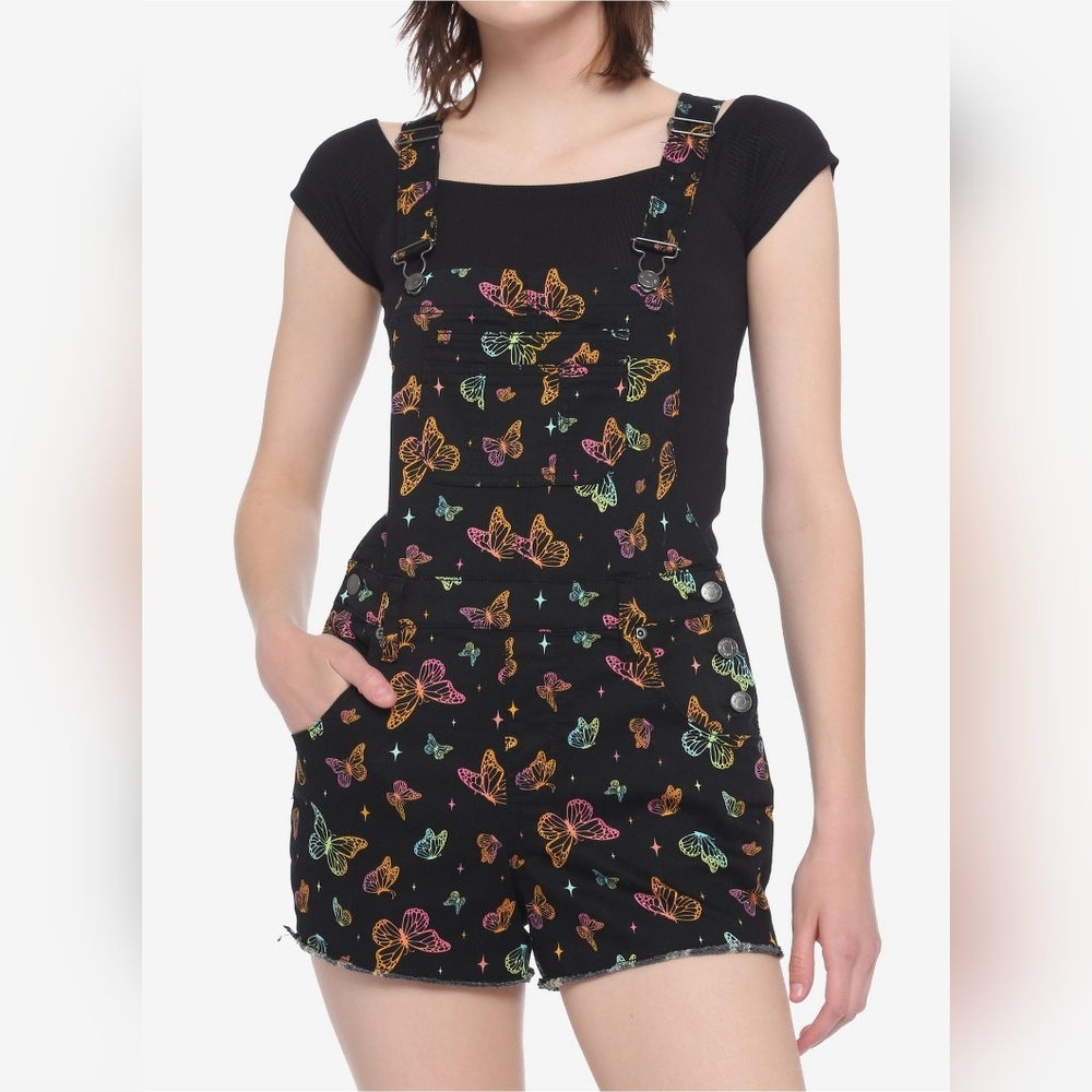 HT Denim Shortall Black and Butterfly print size Large